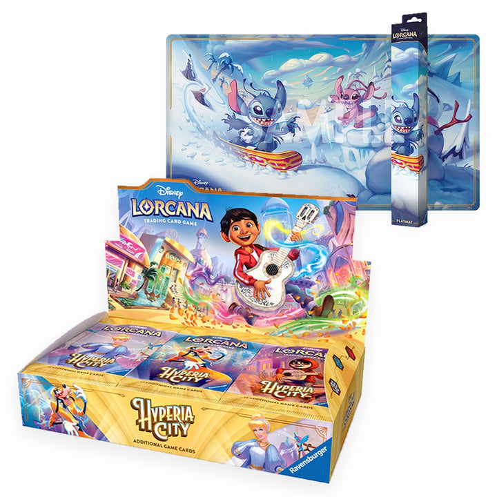 Disney Lorcana - Hyperia City - Booster Box + Playmat Bundle - Stitch and Angel